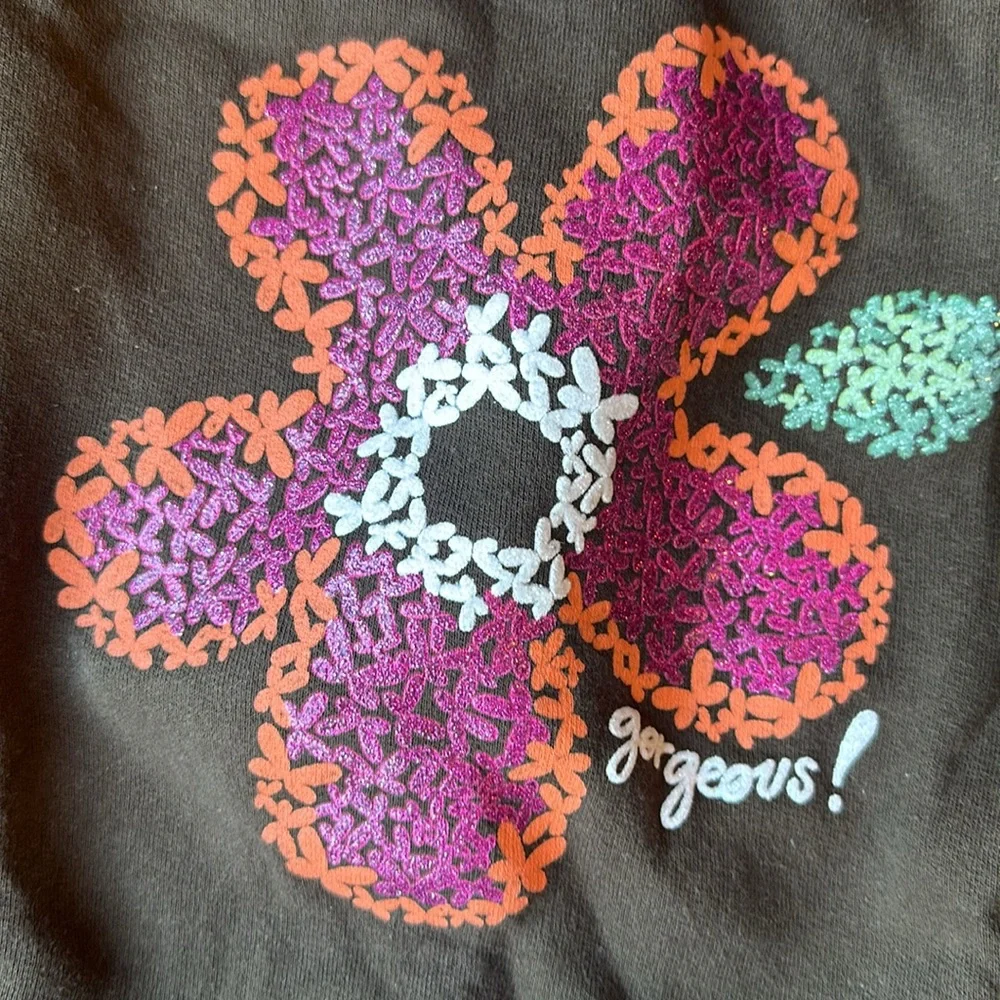 Hanes Comfortsoft Brown Kids Crewneck Sweatshirt with Orange and Pink Flower